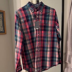 Crown & Ivy motion flex Men's Pink and Blue Plaid Shirt